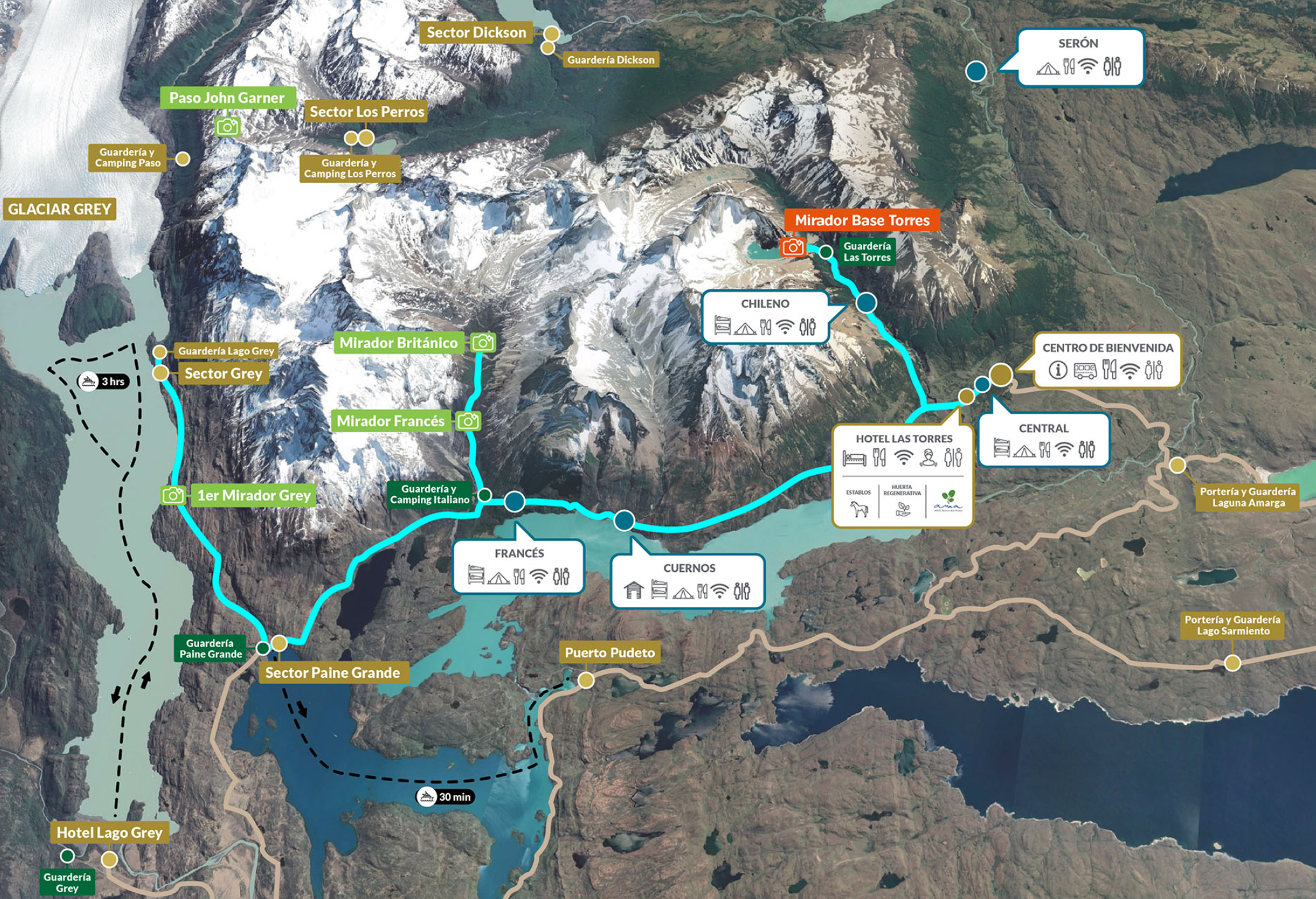 Karte W-Trek Torres del Paine